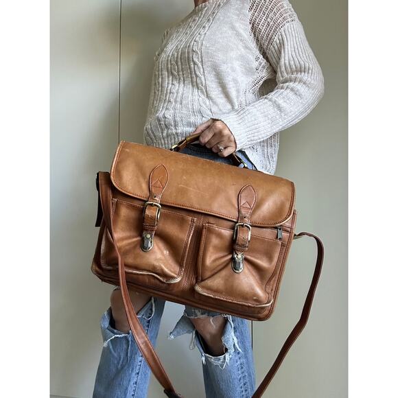 Vintage Leather Messenger Bag/Brief Case Collegiate Academia Weathered Brown - Picture 7 of 11